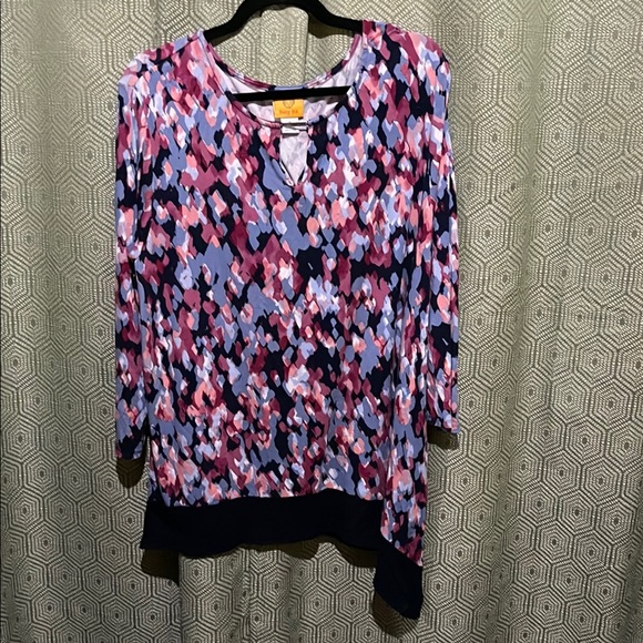 Ruby Rd. Tops - Ruby Rd. Purple and Pink Rounded Neckline 3/4 Sleeve Blouse